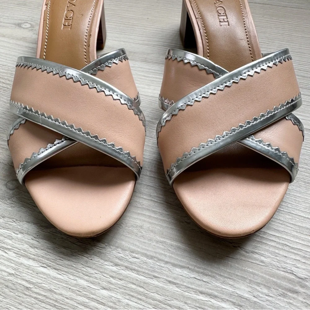 Coach tan and silver mules slides sandals
